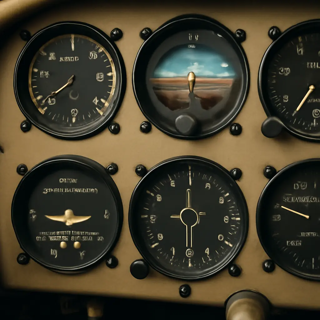 Analog flight instruments on a classic cockpit panel