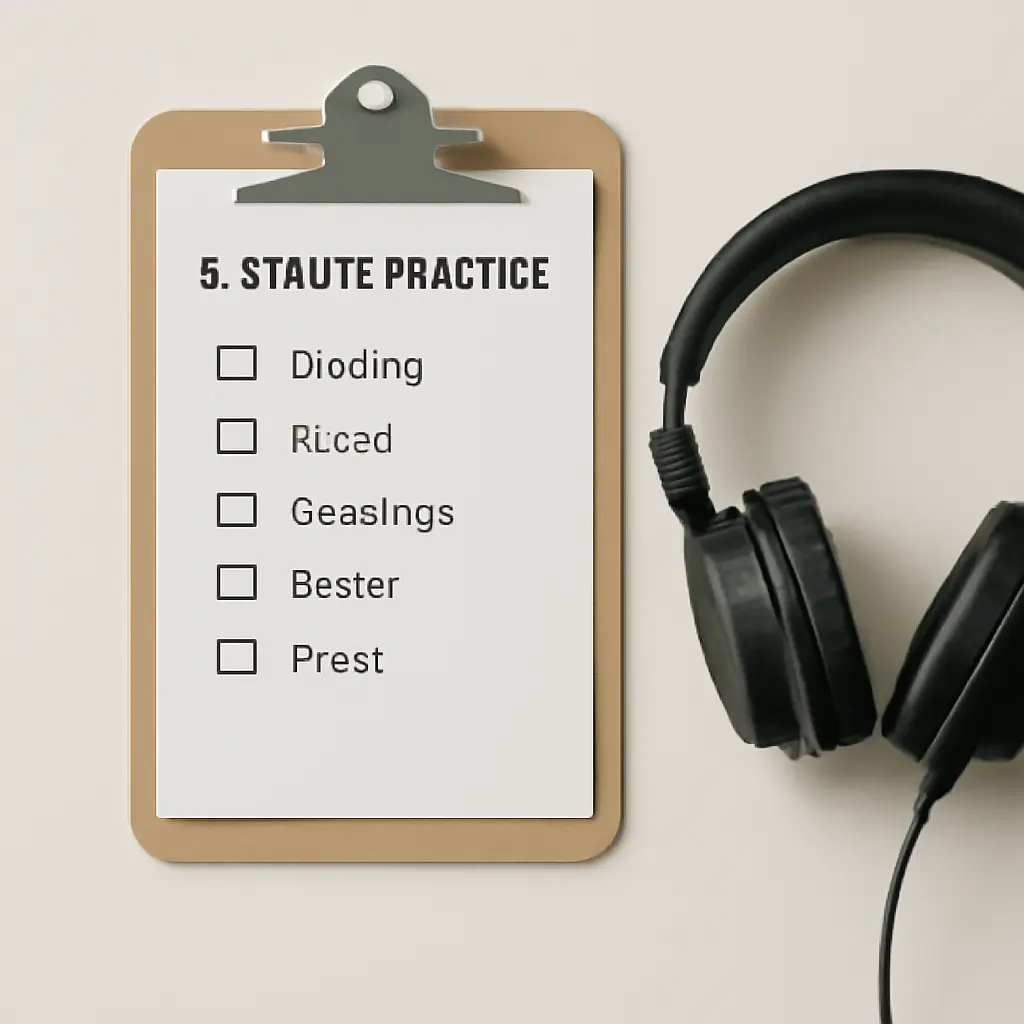 Printed five-minute pilot practice checklist on a clipboard