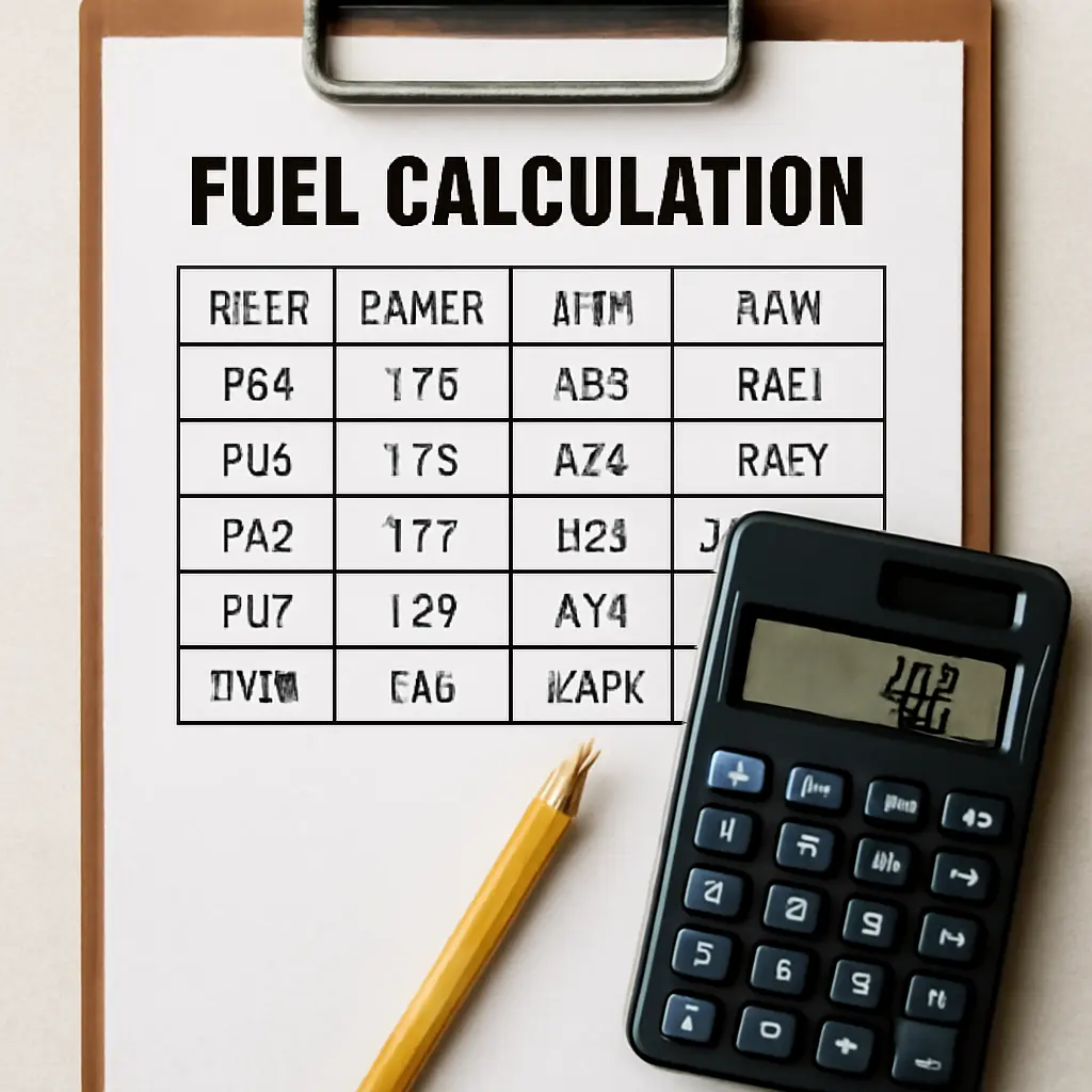 Paper fuel calculations with calculator and pencils