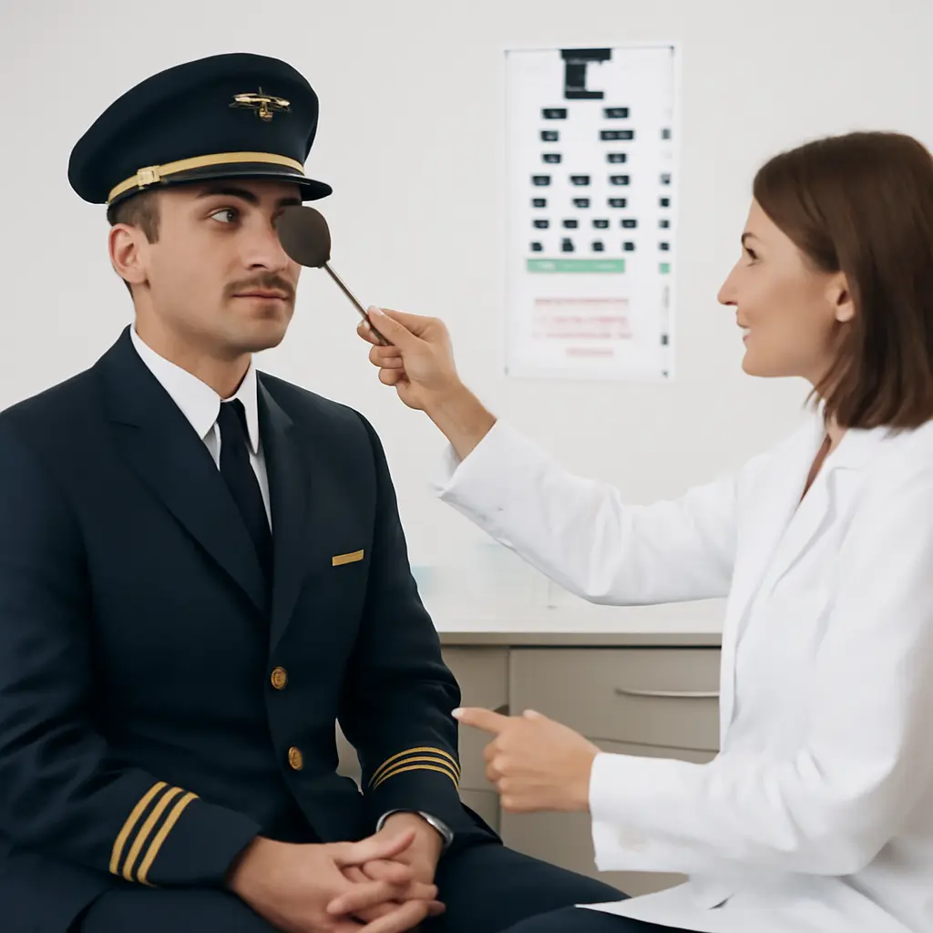 Pilot undergoing medical check Pilot during a medical examination in a clinic