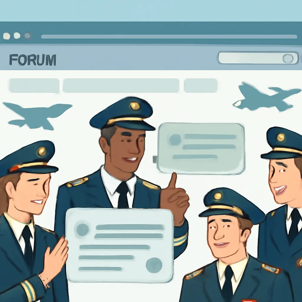 Pilots engaging on forum Pilots discussing flight experiences on a forum interface