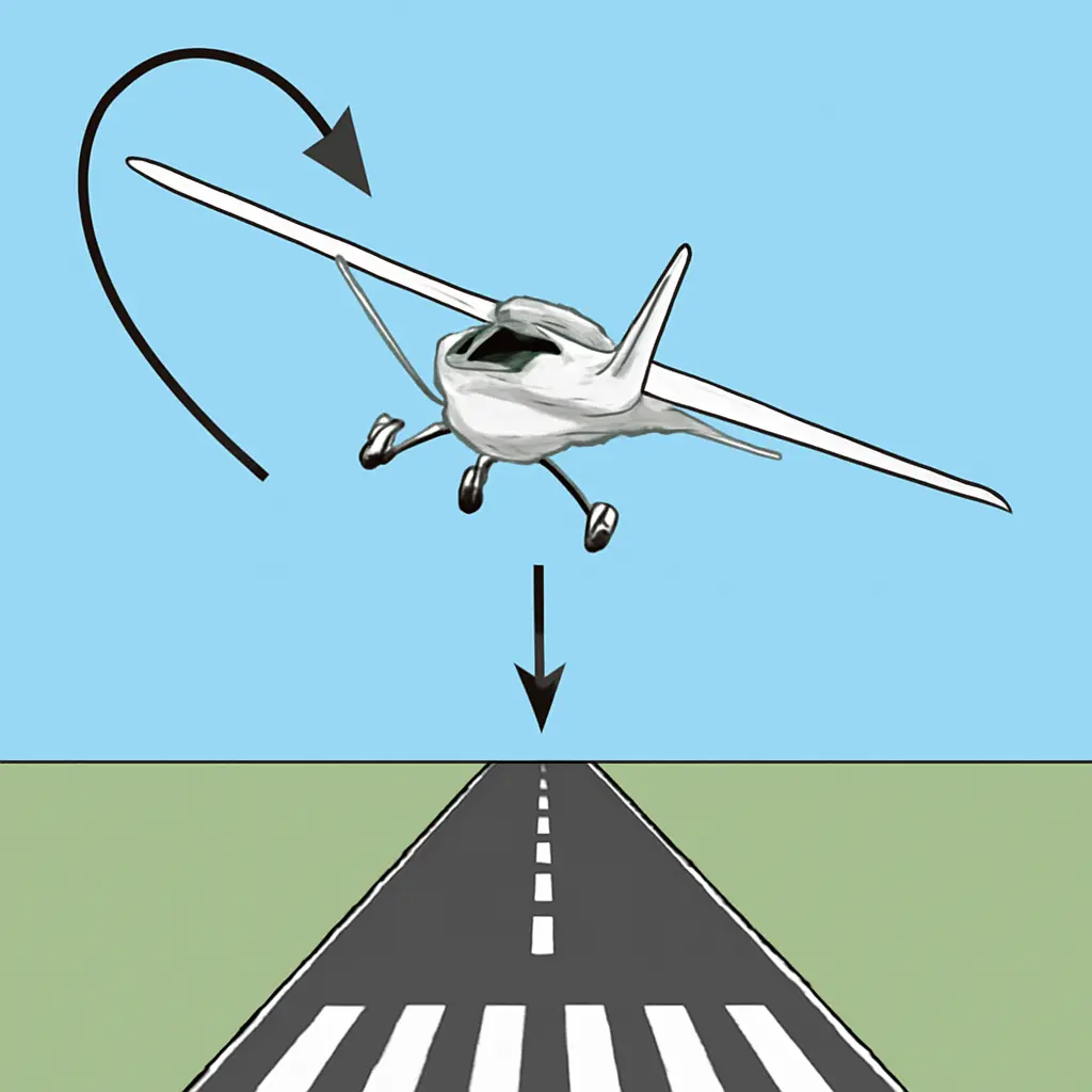 Side slip landing diagram Pilot performing wing-low sideslip technique diagram